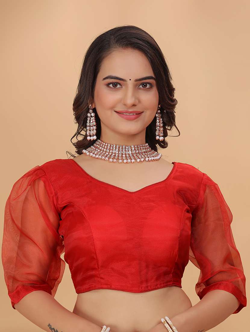 women red solid stiched blouse