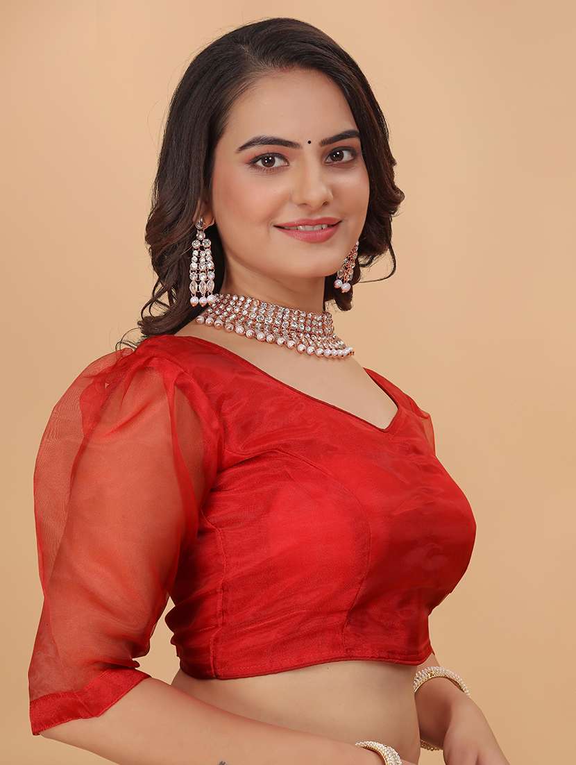 women red solid stiched blouse - 21534749 -  Standard Image - 1