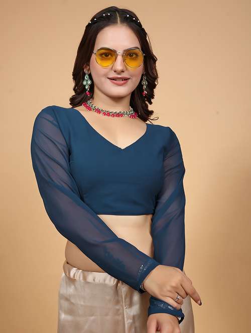 women teal solid stiched blouse - 21534753 -  Standard Image - 0