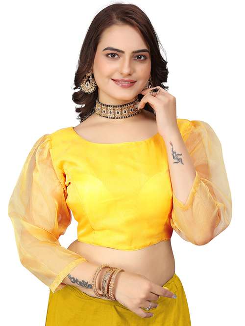 women yellow solid stiched blouse