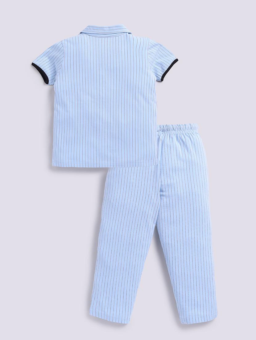 women blue stripes pyjama set nightwear - 21534775 - Standard Image - 1