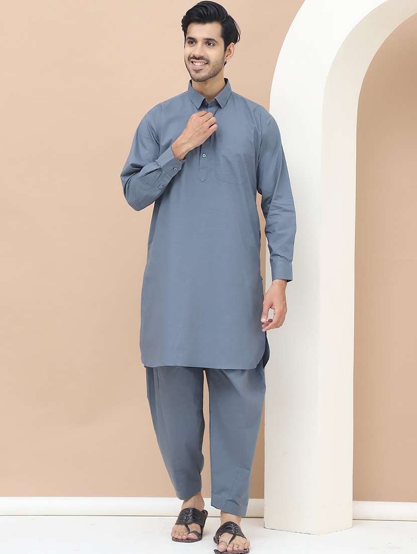 men solids pathani ethnic wear set
