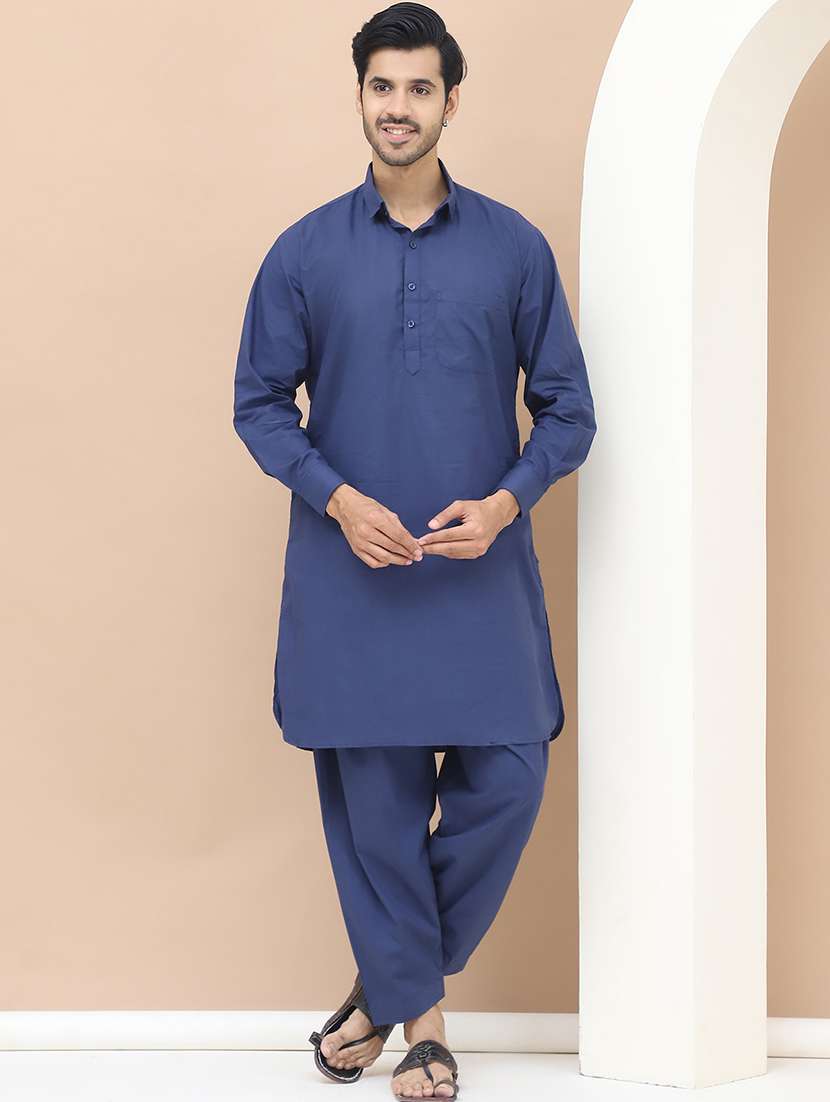 men solids pathani ethnic wear set