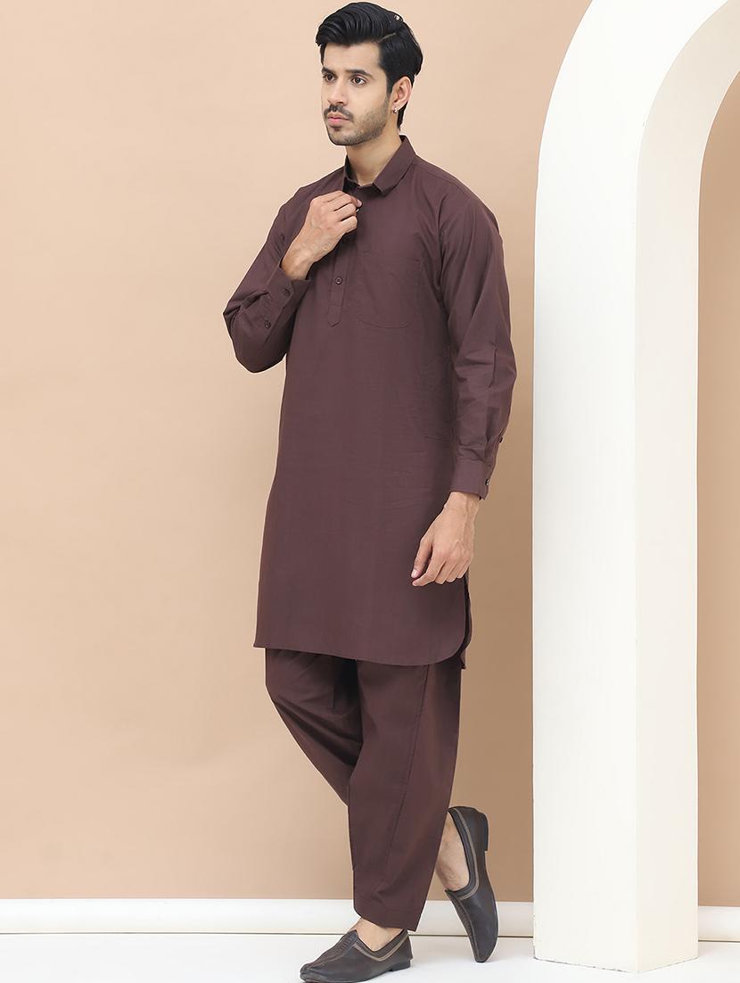 men solid pathani ethnic wear set - 21534830 - Standard Image - 1