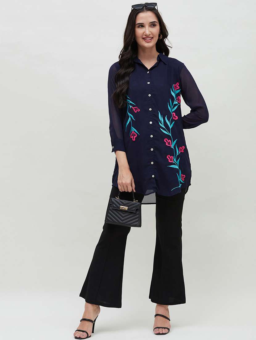 women embroidered collared high low shirt - 21535443 - Standard Image - 4