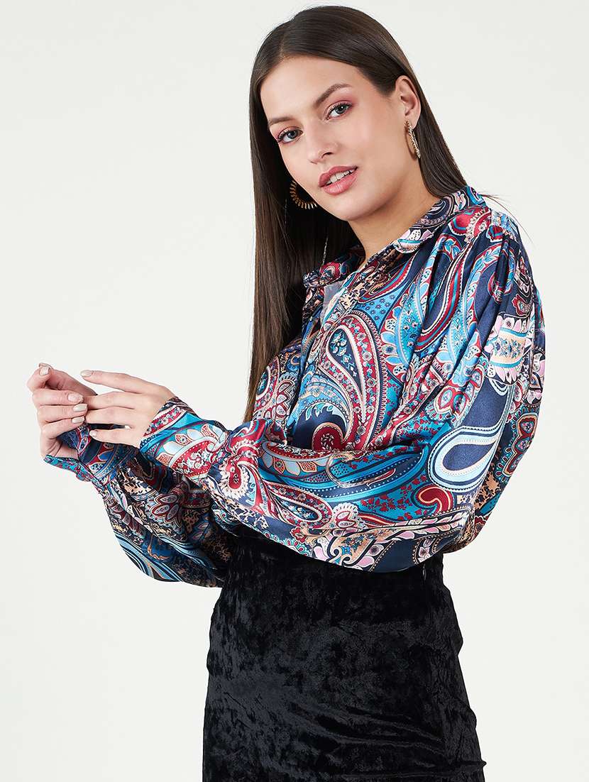 women printed collared oversized shirt - 21535444 - Standard Image - 1