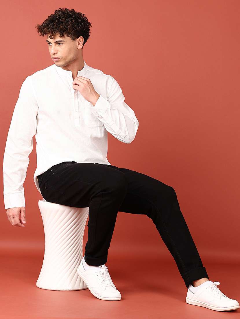 men self design long sleeve short kurta - 21535709 -  Standard Image - 4