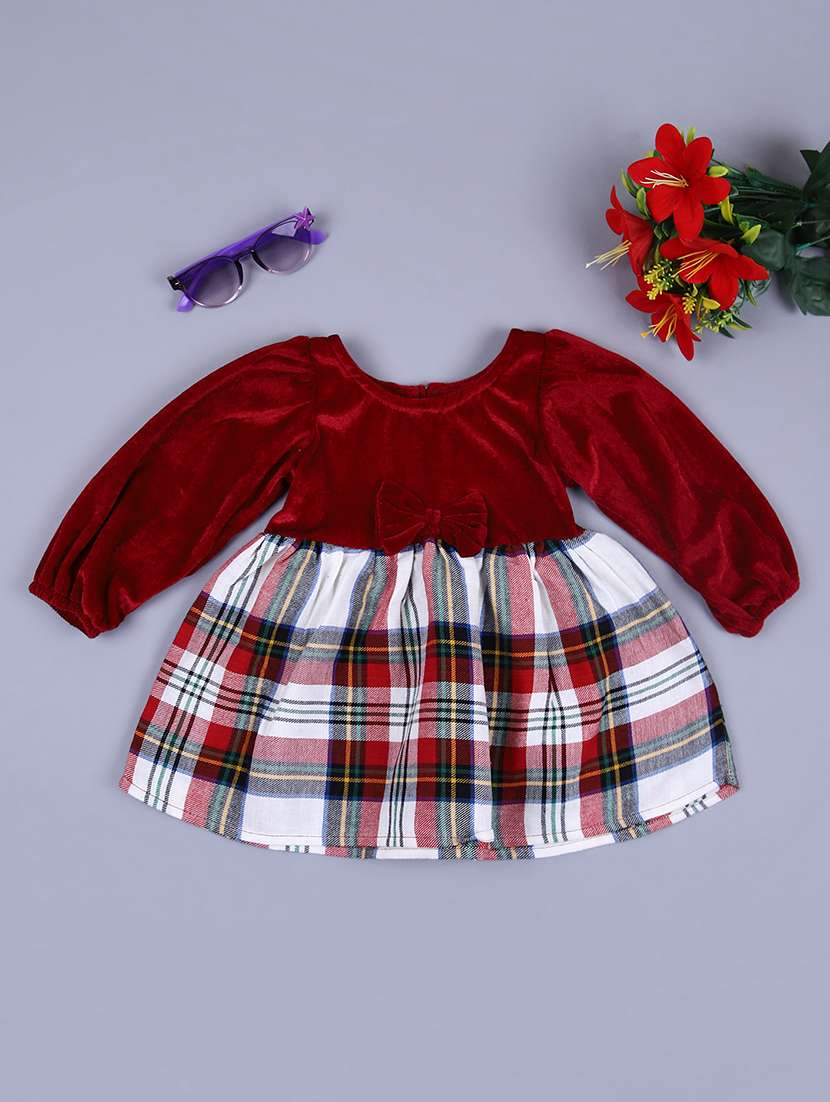 girls checkered round neck frock
