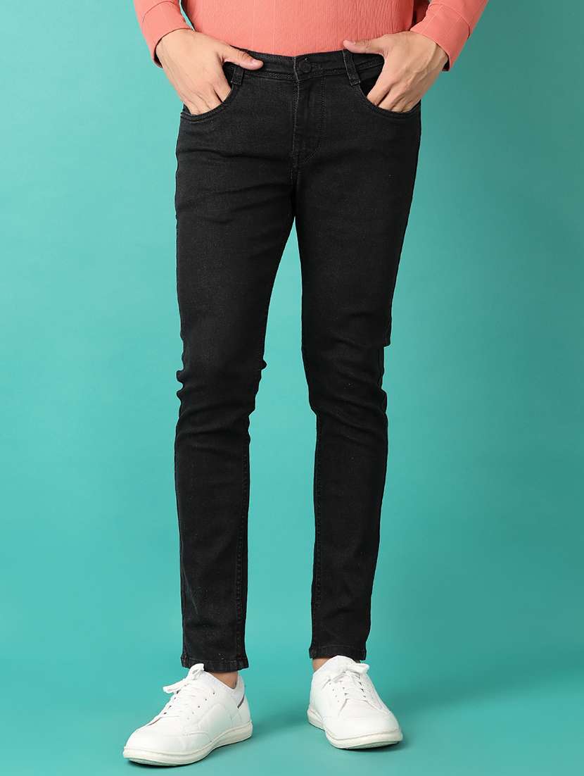 men mid rise plain jeans