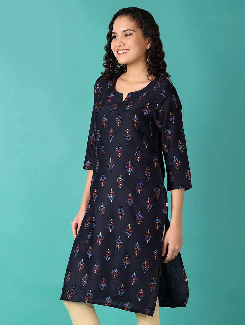 women three quarter sleeve straight kurta - 21535871 -  Standard Image - 1