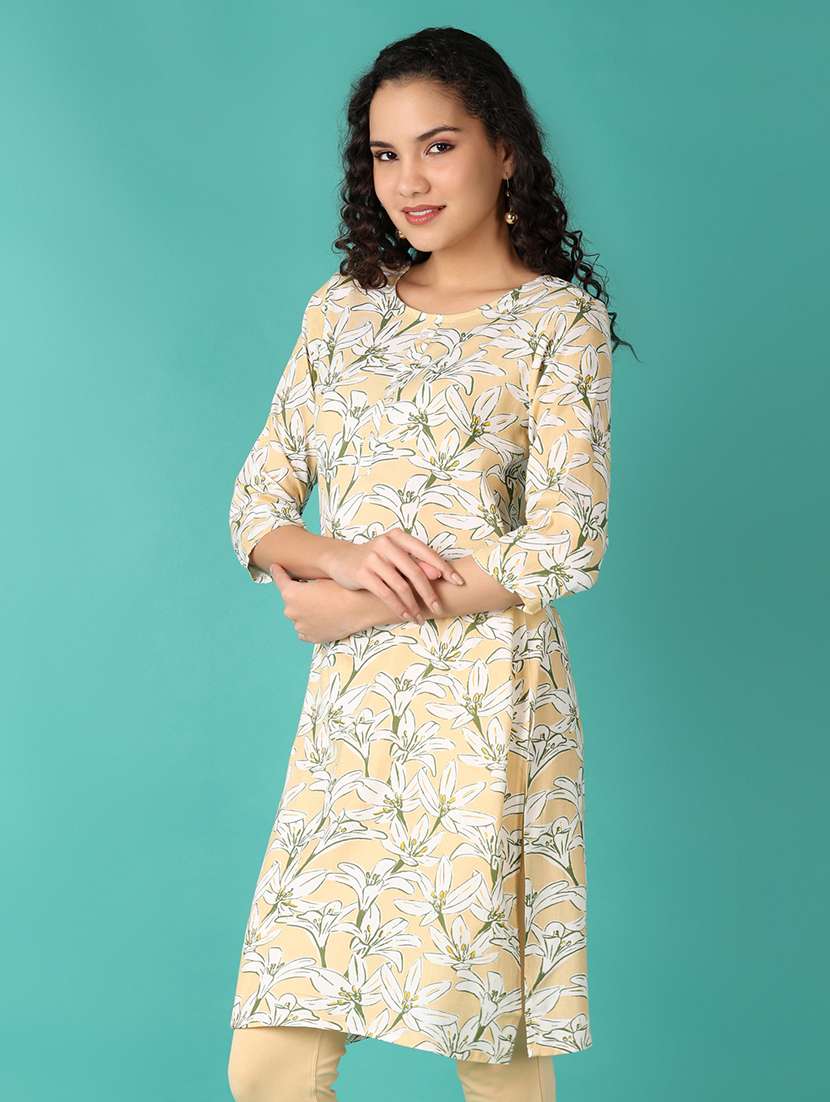 women three quarter sleeve straight kurta - 21535873 -  Standard Image - 1