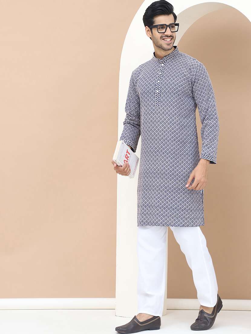 men mandarin neck embroidered long kurta - 21536260 -  Standard Image - 1