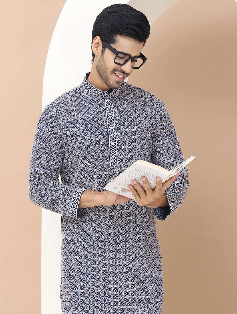 men mandarin neck embroidered long kurta - 21536260 -  Standard Image - 4