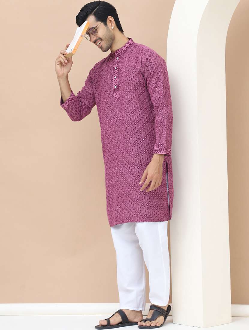 men mandarin neck embroidered long kurta - 21536261 -  Standard Image - 1
