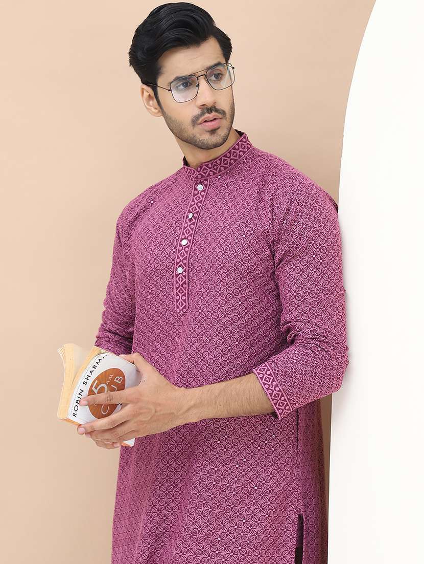 men mandarin neck embroidered long kurta - 21536261 -  Standard Image - 4