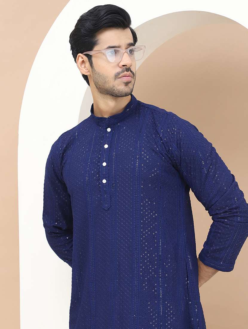 men mandarin neck sequins work long kurta - 21536264 -  Standard Image - 4