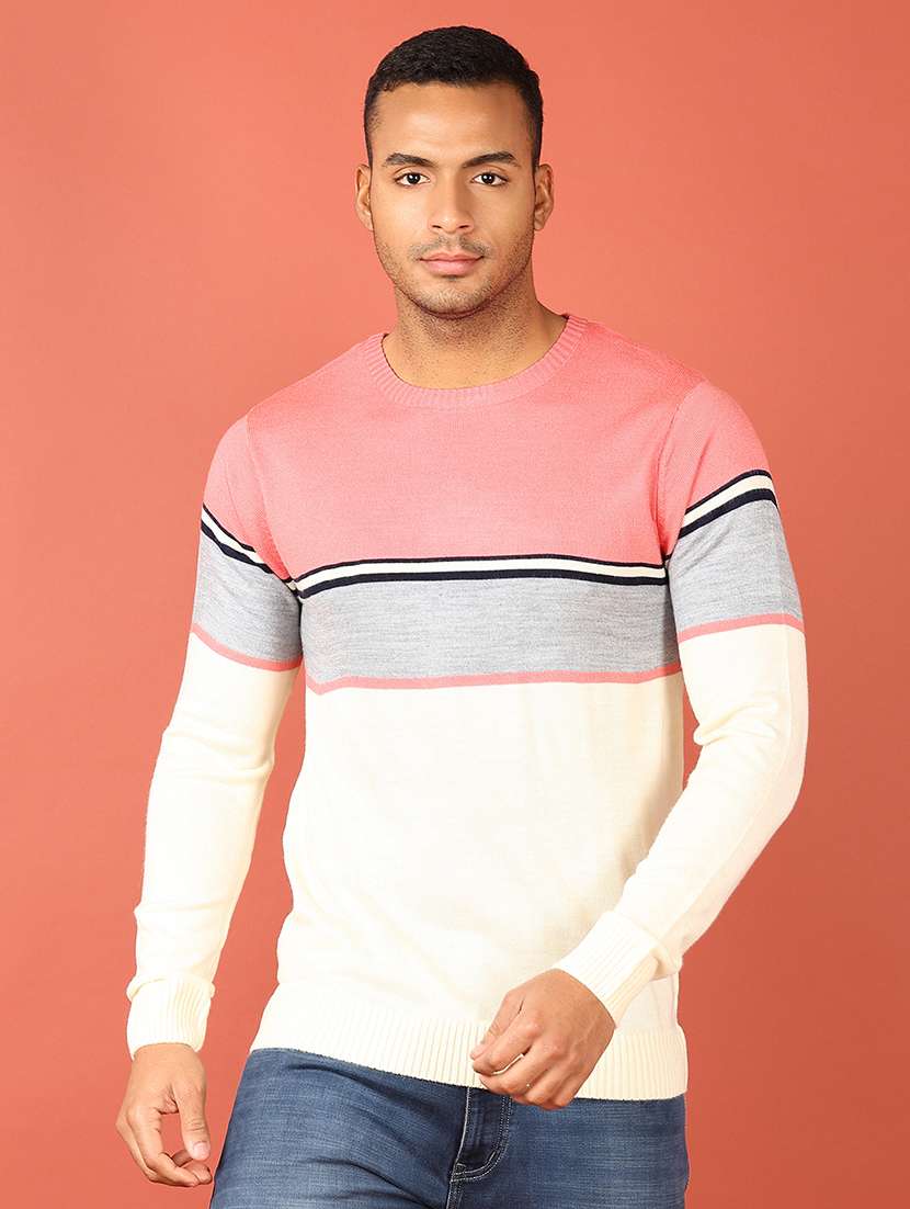 men long sleeves color block pullover