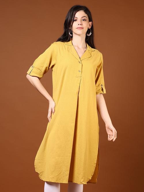 women solid roll-up sleeves straight kurta - 21536320 -  Standard Image - 0