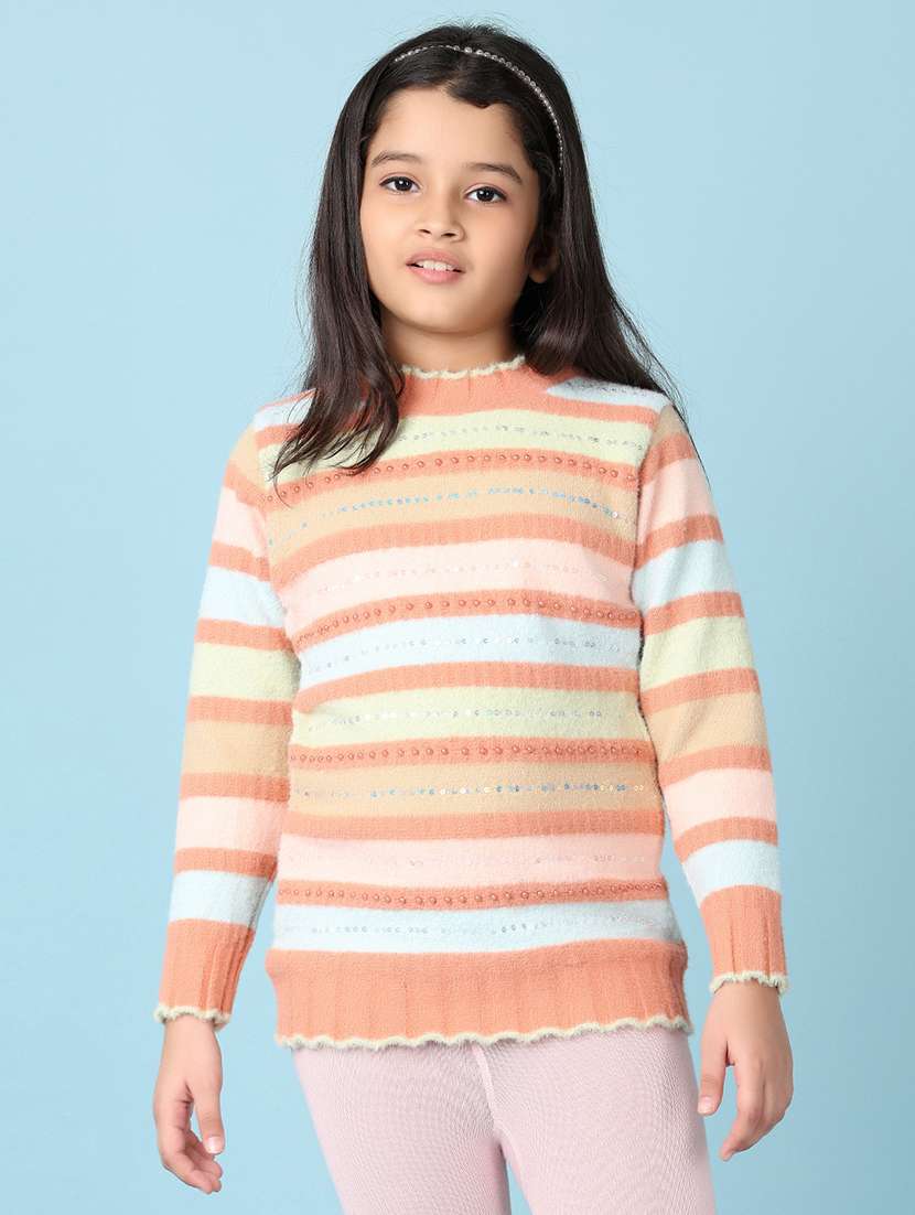 girls striped long sleeve pullover sweater