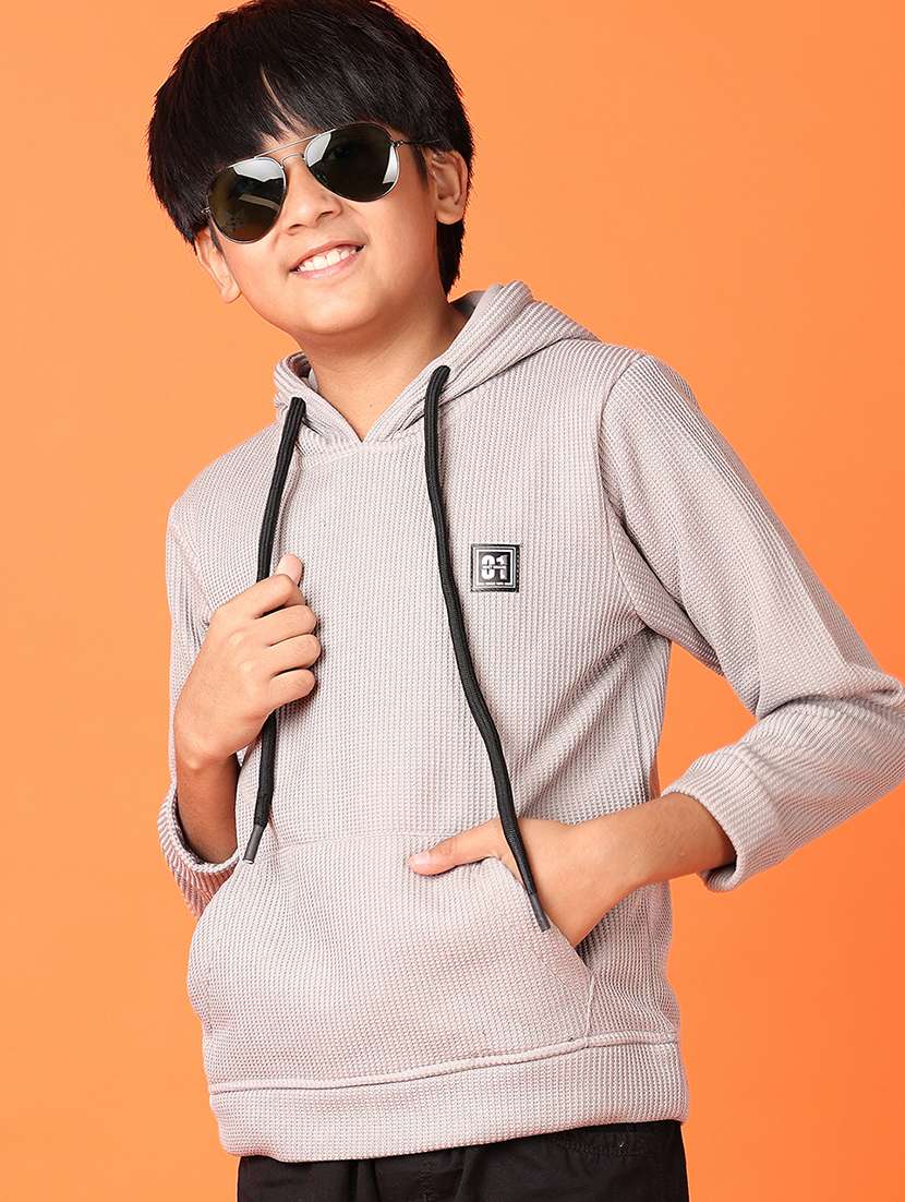 boys solid long sleeve hooded sweatshirt - 21536340 -  Standard Image - 1