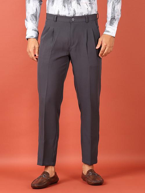 men grey solid ankle length korean pants - 21536345 - Standard Image - 0