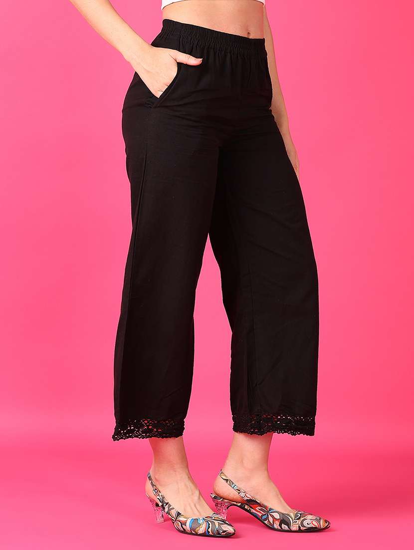 women black solid straight palazzo - 21536393 -  Standard Image - 1