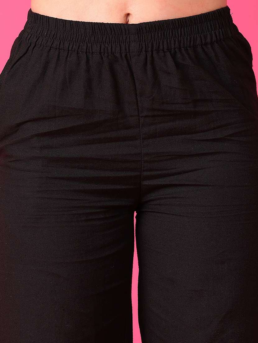 women black solid straight palazzo - 21536393 -  Standard Image - 4