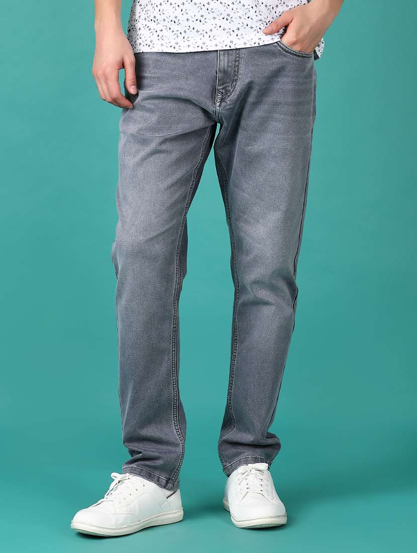 men washed mid rise denim jeans