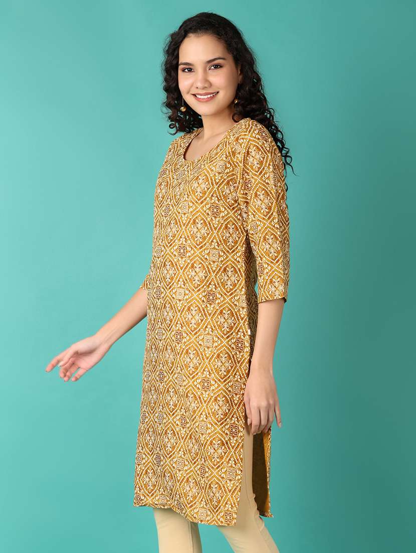 women printed three quarter sleeve straight kurta - 21536422 -  Standard Image - 1