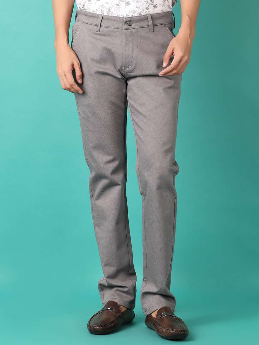men mid rise solid flat front casual trouser
