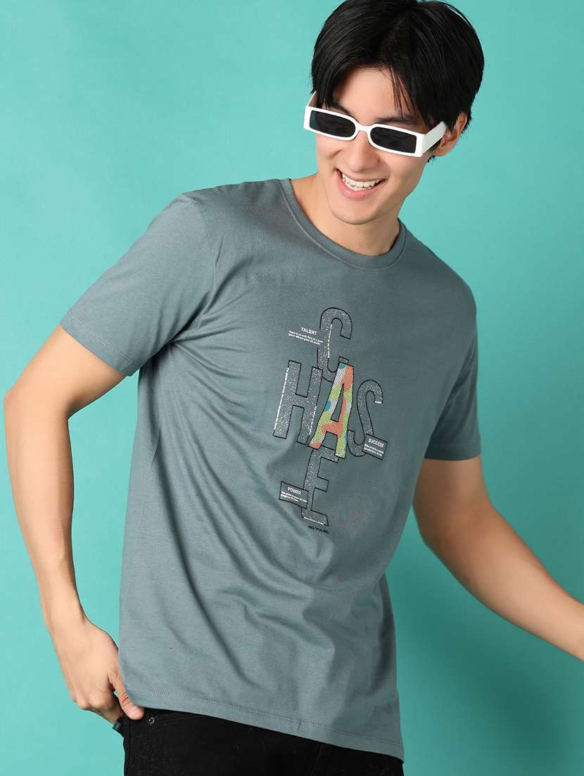 men round neck front printed t-shirt - 21536461 -  Standard Image - 1