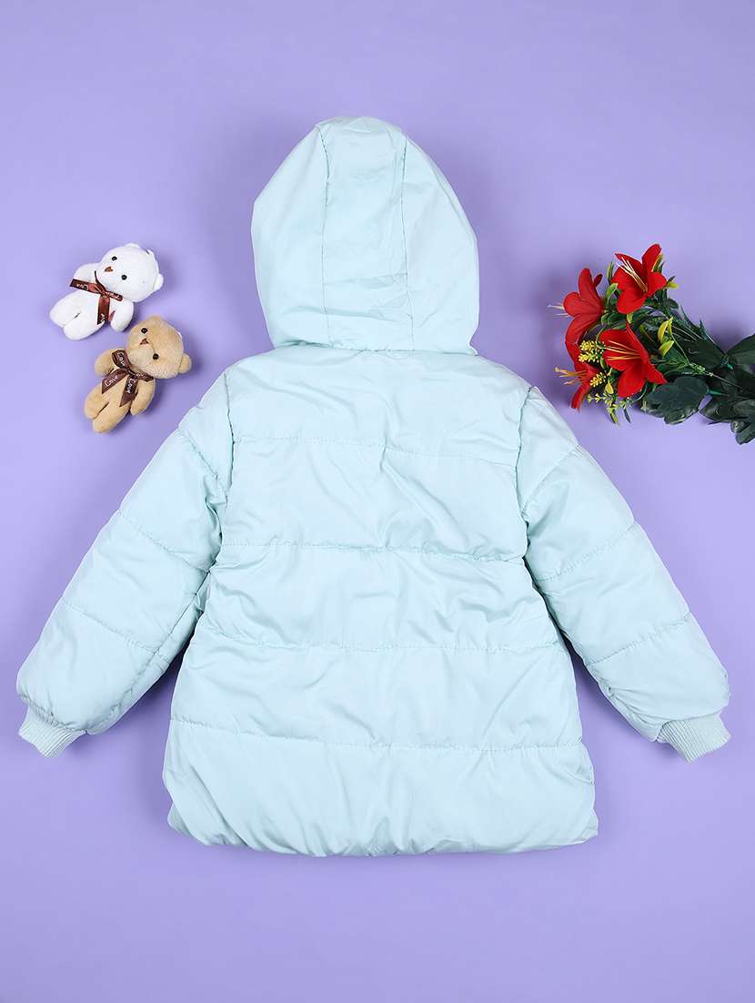 girls solid sea green cotton quilted hooded jacket - 21536569 -  Standard Image - 1