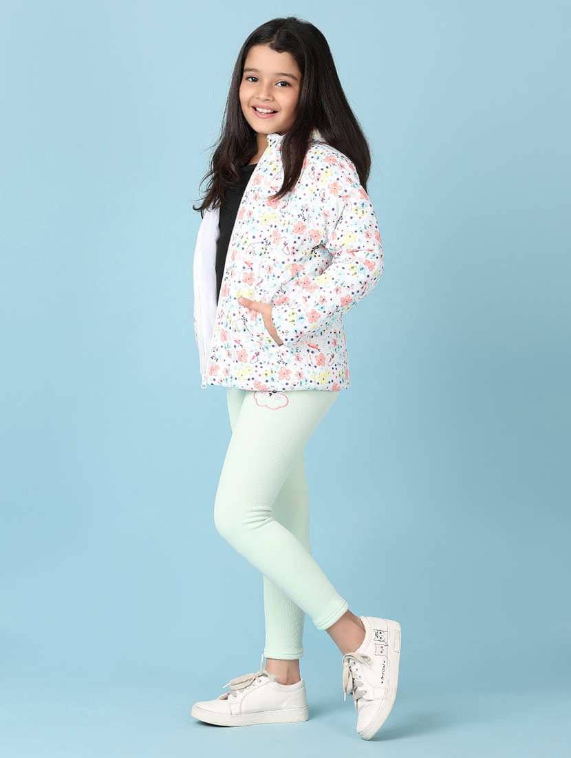 girls white floral printed hooded neck jacket - 21536572 -  Standard Image - 4