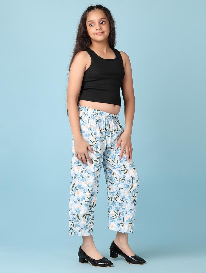 girls light blue floral printed palazzo - 21536584 - Standard Image - 4