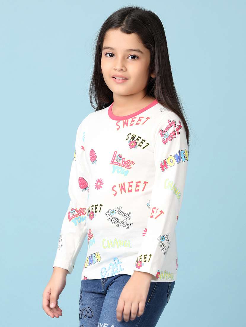 girls white printed long sleeve tee - 21536587 -  Standard Image - 1