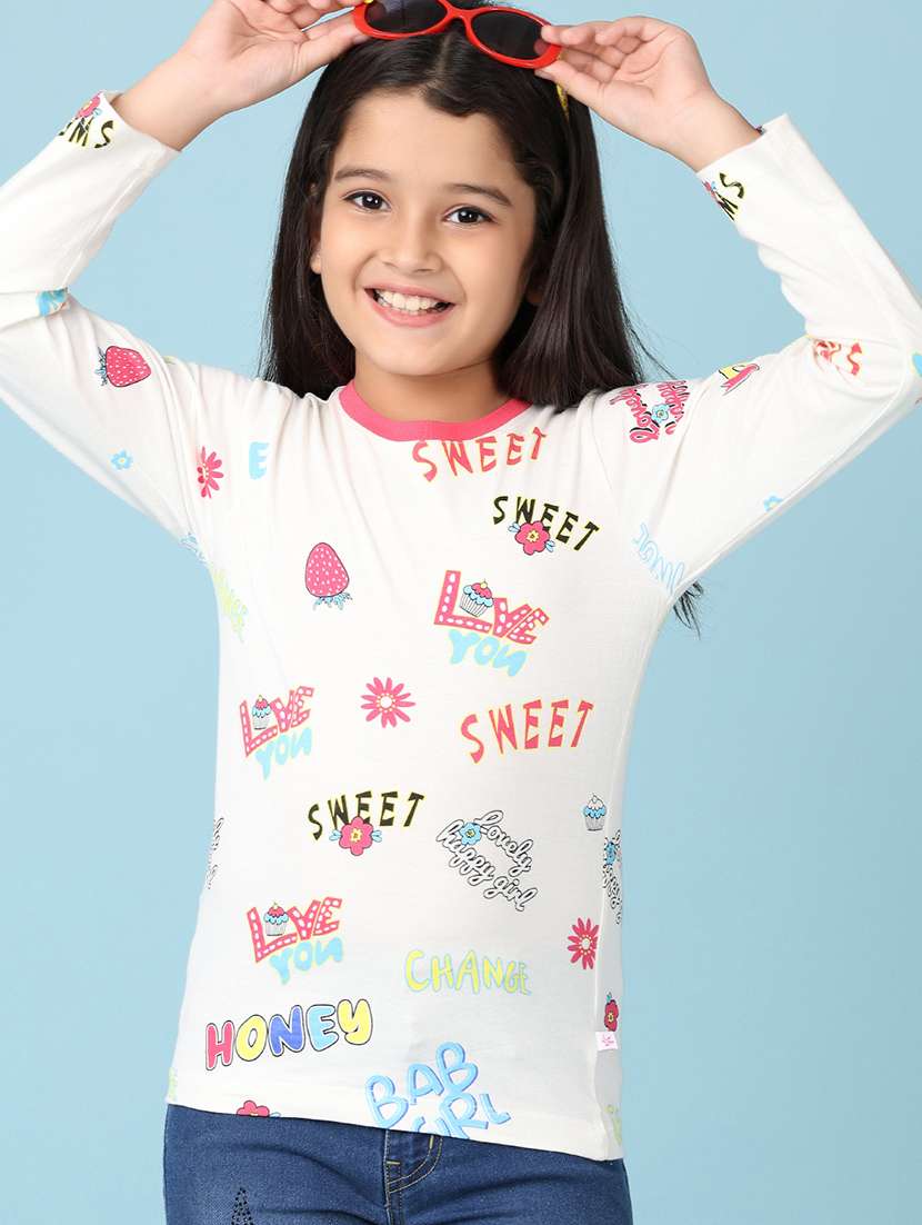 girls white printed long sleeve tee - 21536587 -  Standard Image - 4