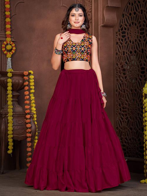 women maroon flared lehenga - 21536703 -  Standard Image - 0