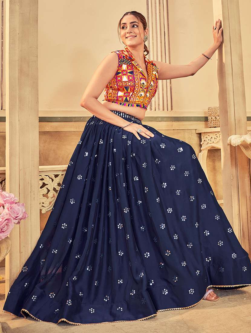 women navy blue flared lehenga - 21536710 - Standard Image - 4