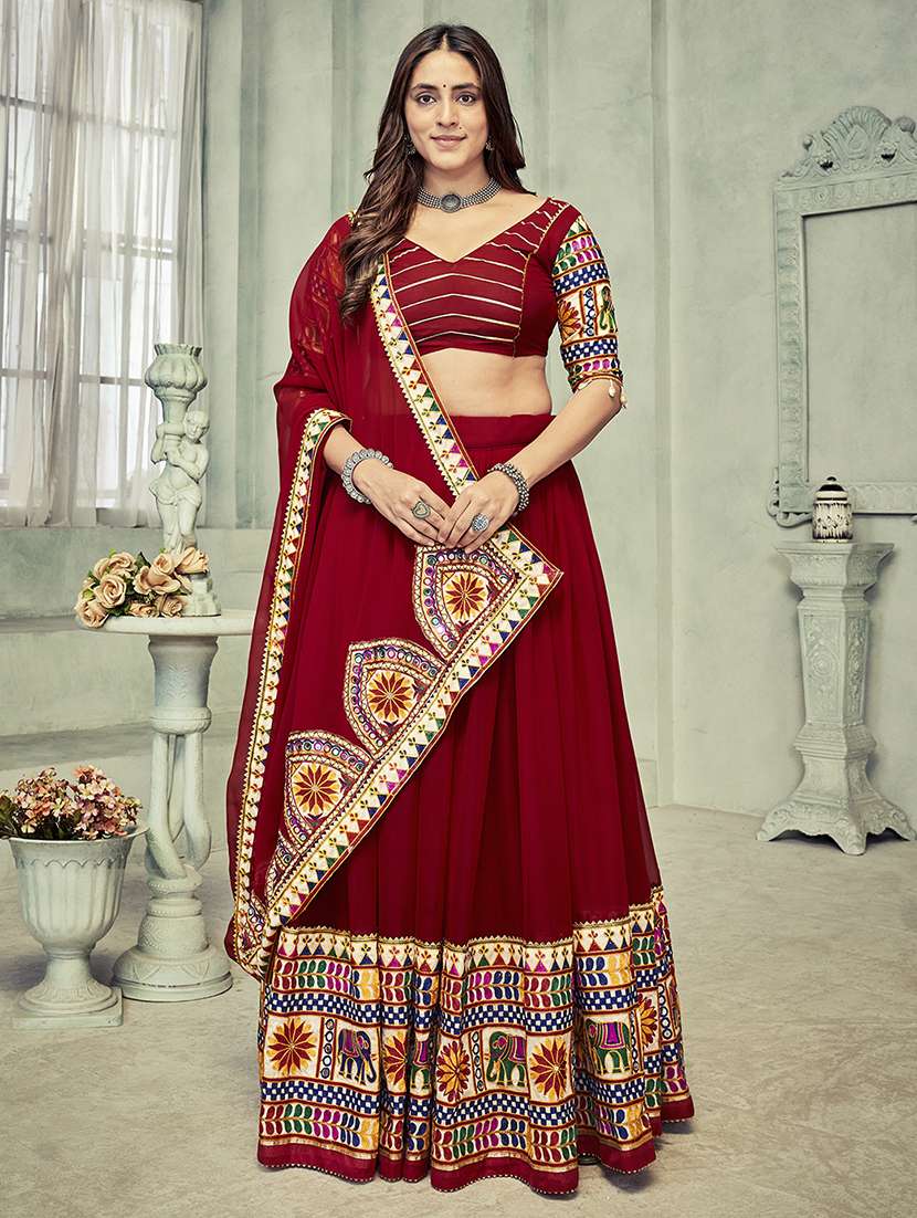 women maroon flared lehenga - 21536711 - Zoom Image - 0