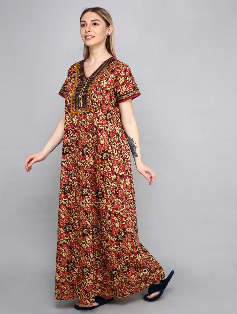 women printed v neck short sleeves nighty - 21536733 - Standard Image - 1