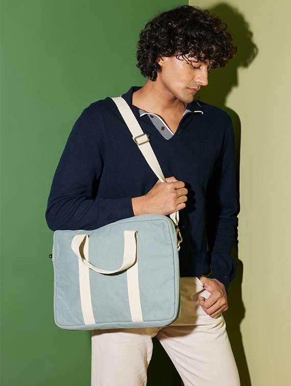 green solid cotton laptop bag