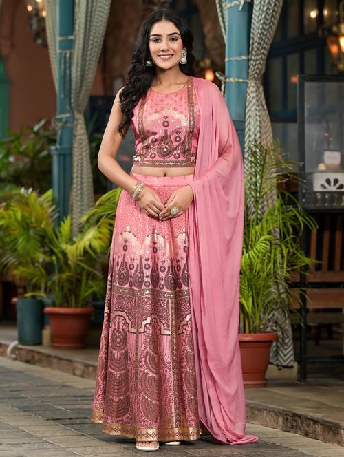 women printed flared lehenga choli with dupatta - 21536749 - Standard Image - 0