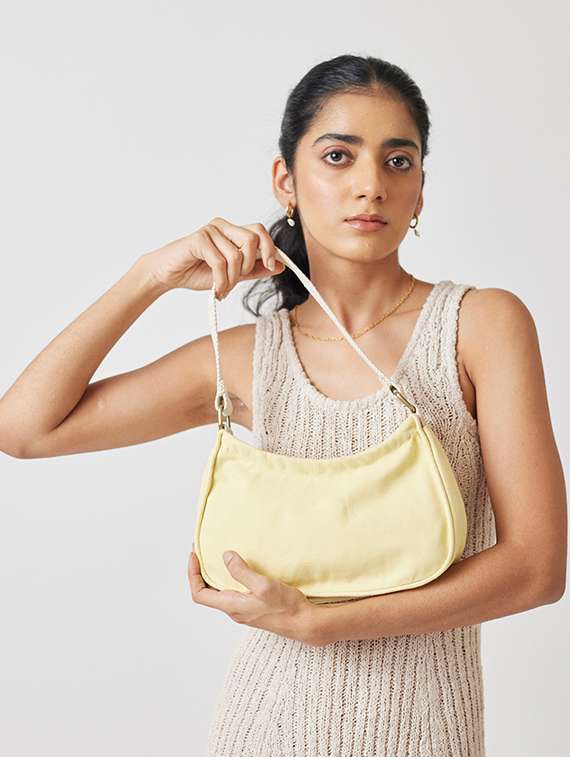 women yellow cotton handbag