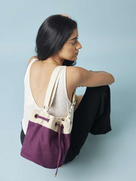 women purple cotton handbag