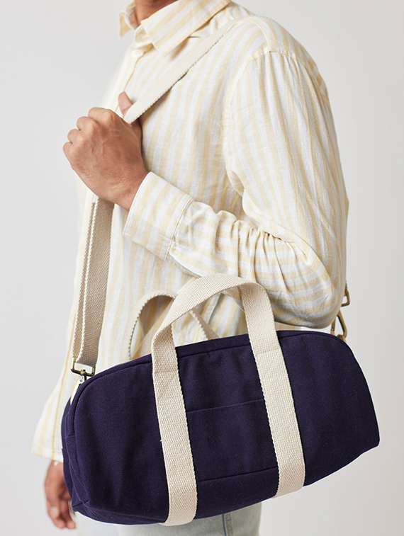 navy blue solid cotton handbag