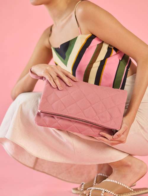 women pink quilted solids utility bag