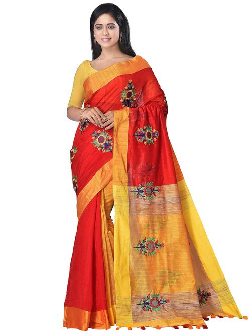 women solid with work embroidered saree - 21536863 - Standard Image - 0