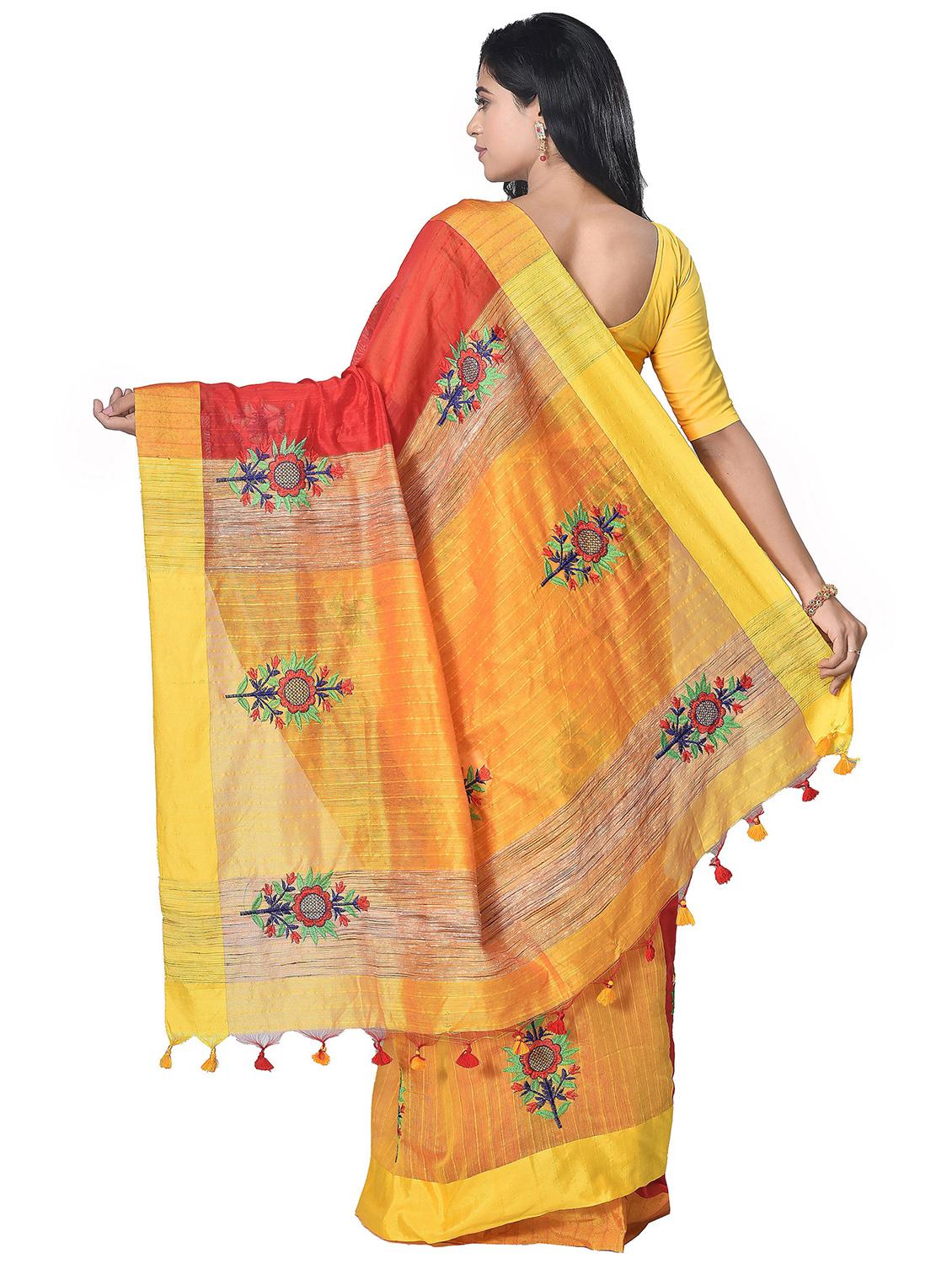 women solid with work embroidered saree - 21536863 - Standard Image - 1