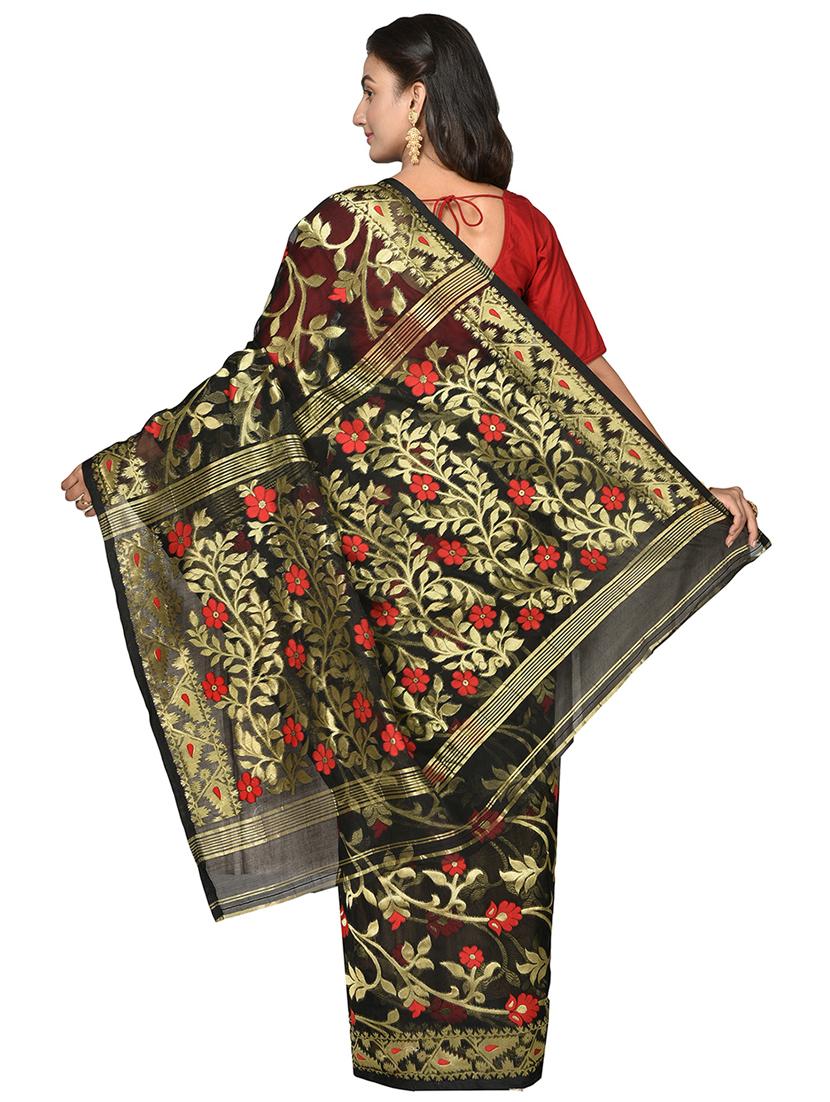 women black zari work banarsi saree - 21536910 - Standard Image - 1