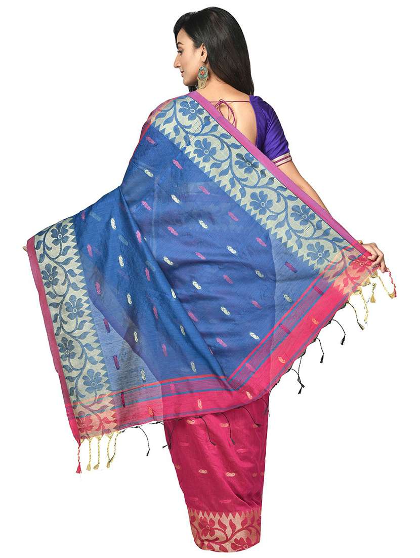 women pink self design handloom saree - 21536924 - Standard Image - 1